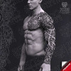 Fenrir Battle Nordic Viking Warrior – high-detail tattoo stencil mockup