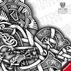 Fenrir Battle Nordic Viking Warrior Tattoo – outline linework detailed closeup