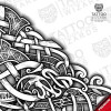 Fenrir Battle Nordic Viking Warrior Tattoo – outline linework closeup 2