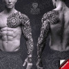 Huginn Nordic Viking Warrior – high-detail tattoo stencil preview