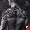 Viking Chest Back  Armor – close-up tattoo stencil linework illustration
