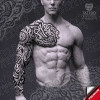 Volsunga Saga Viking Warrior – high-detail tattoo stencil preview