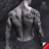 Volsunga Saga Viking Warrior – close-up tattoo stencil linework illustration