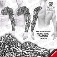 Fenrir Battle Nordic Viking Warrior Tattoo Stencil Template