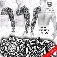 Viking Nord ODIN Warrior Tattoo Stencil Template