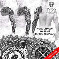 Viking Nord Dragon Warrior Tattoo Stencil Template