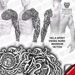 Hela Spirit Nordic Viking Warrior – tattoo stencil mockup on model