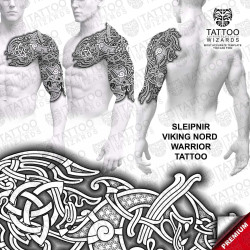 Sleipnir Nordic Viking Warrior – tattoo stencil mockup on model
