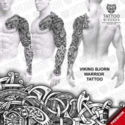 Viking Bjorn Warrior Tattoo – tattoo stencil mockup on model