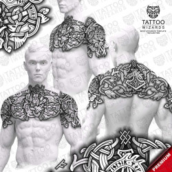 Viking Chest Back  Armor – tattoo stencil mockup on model
