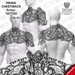 Viking Chest Back  Armor – tattoo stencil mockup on model